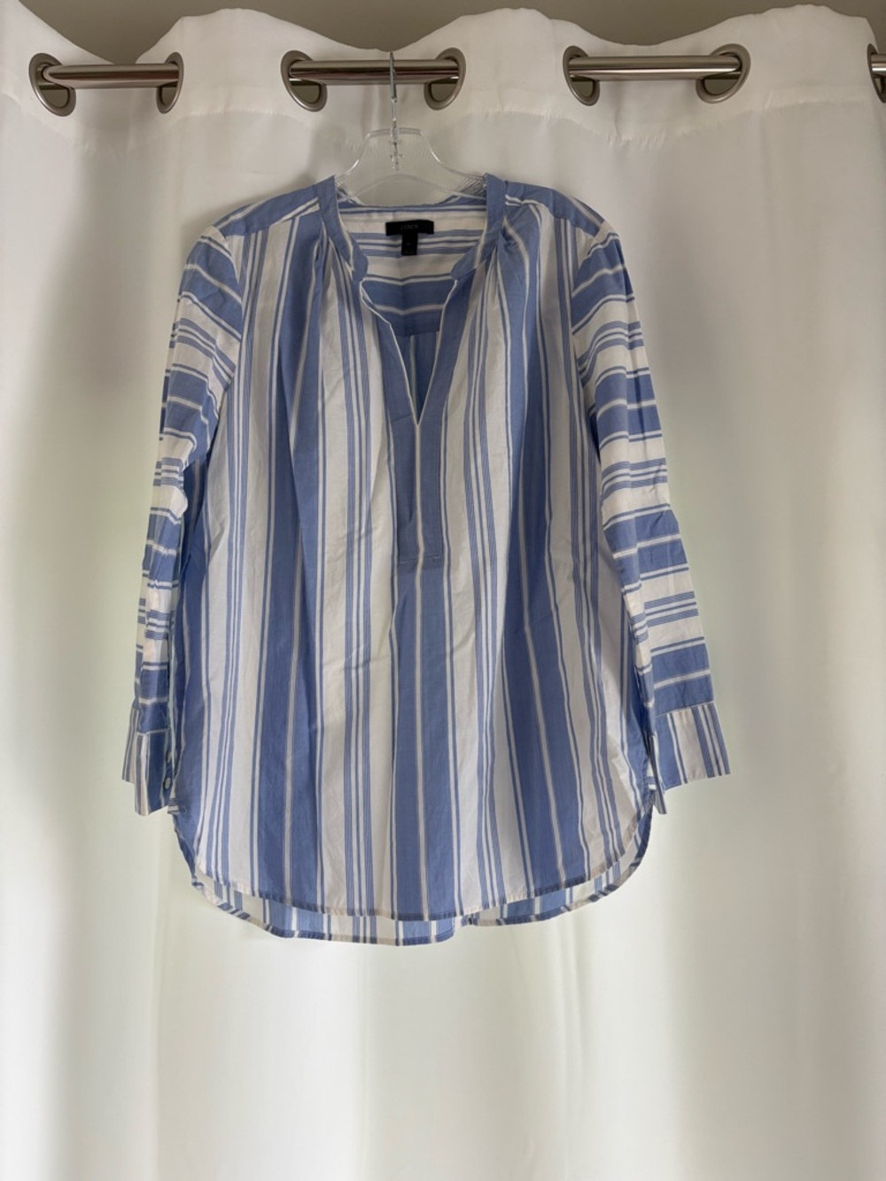 J.Crew Light Blue and White Striped Women’s V-Neck Popover Blouse